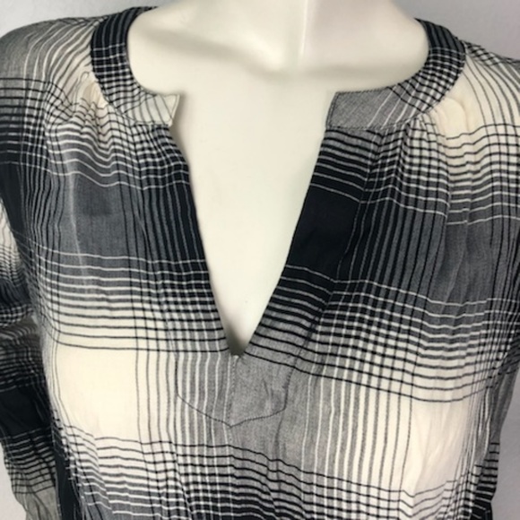 LOFT Plaid Split Neck Tunic Top Shirt Over Sized - Picture 2 of 7